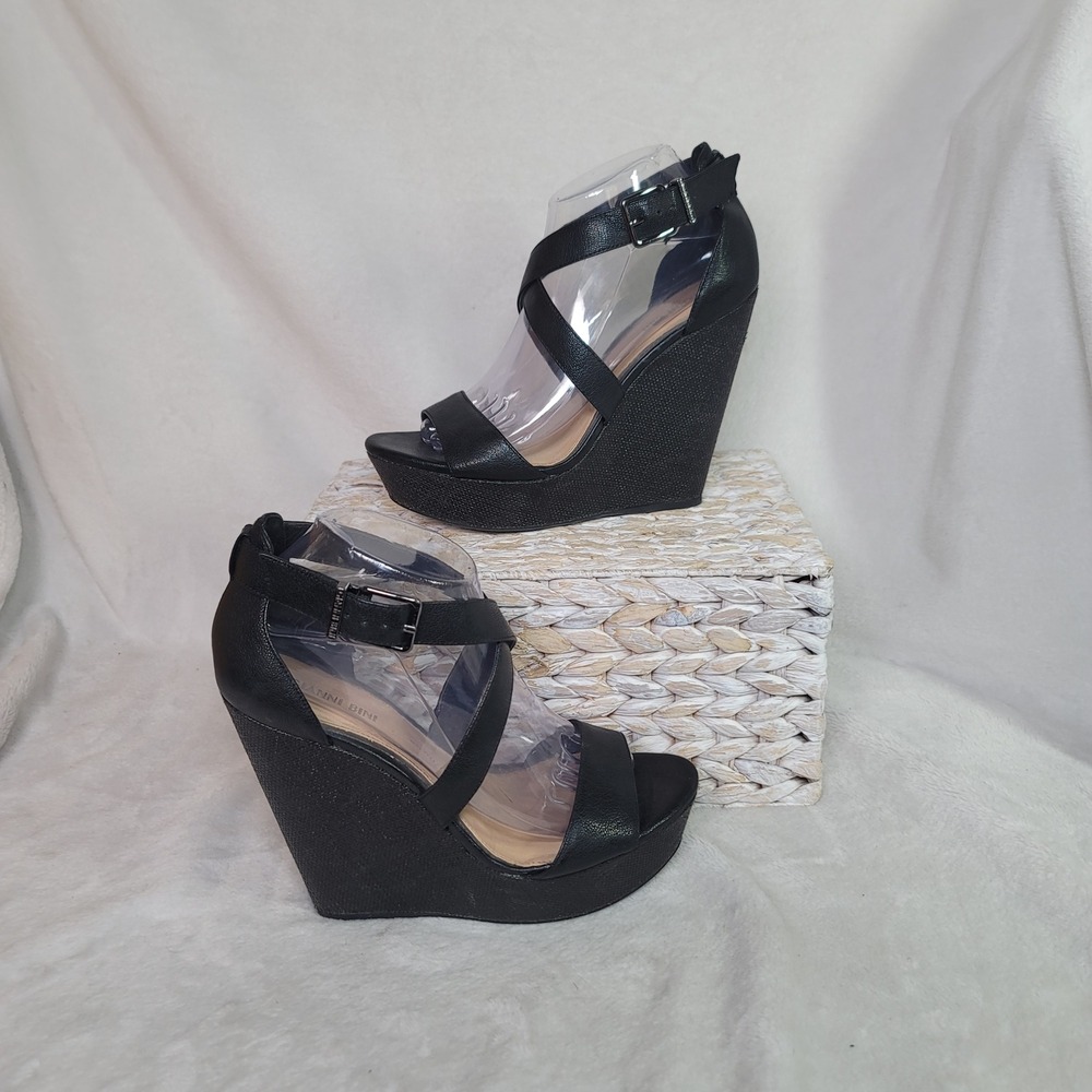 Gianni Bini Black Crisscross Wedge Sandals